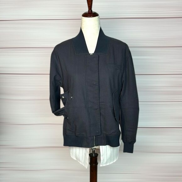 Sosken Charcoal Bomber Layered Combo Jacket & Striped Shirt Cotton Blend size 0 - Picture 2 of 16